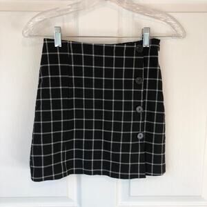 Forever 21 Skirt Sz S Black White Windowpane Button Side Zip Womens